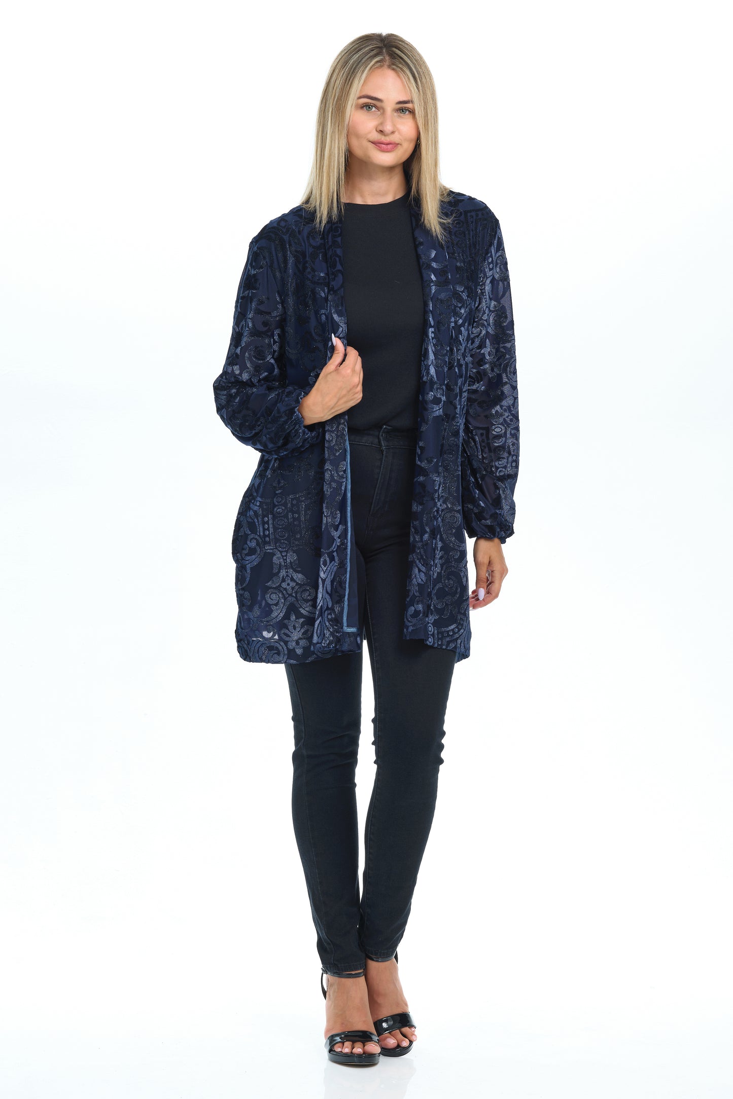 Light Velvet Coat with Pockets and Accents