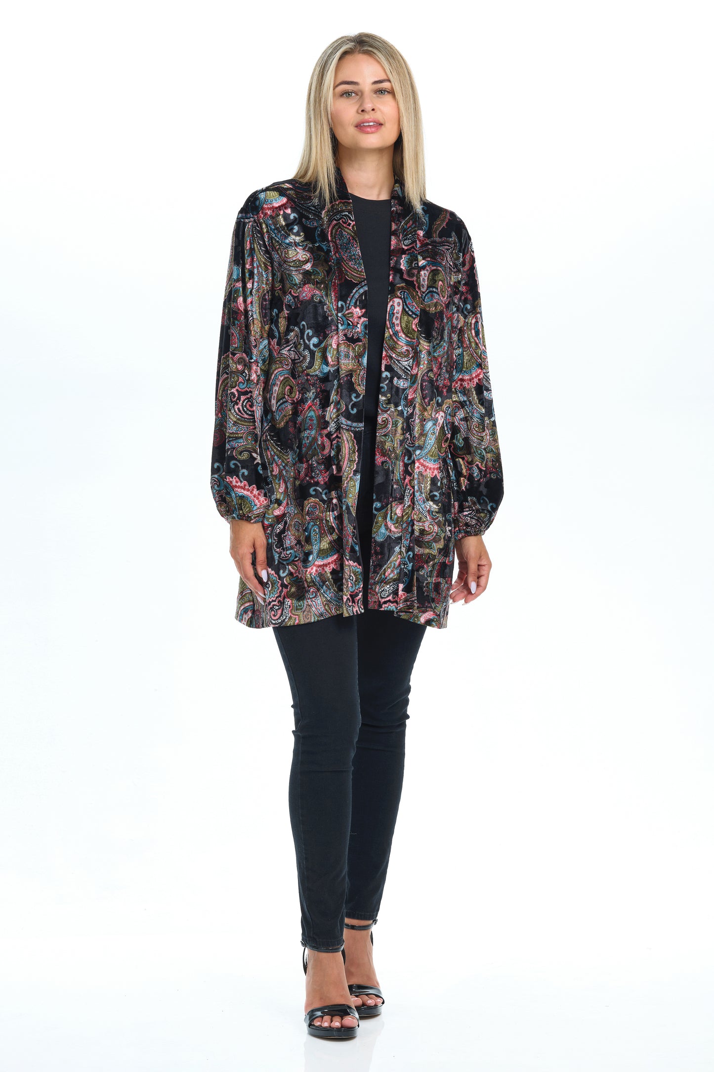 Light Velvet Coat with Pockets and Accents