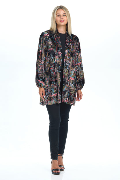 Light Velvet Coat with Pockets and Accents