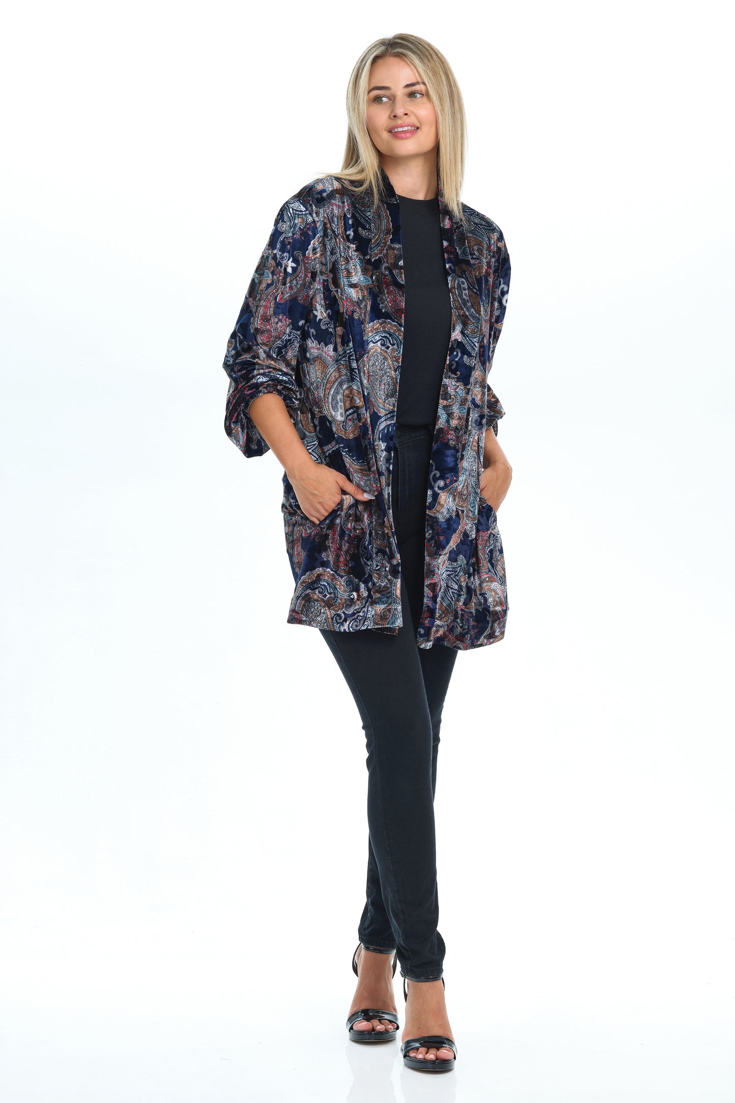 Light Velvet Coat with Pockets and Accents