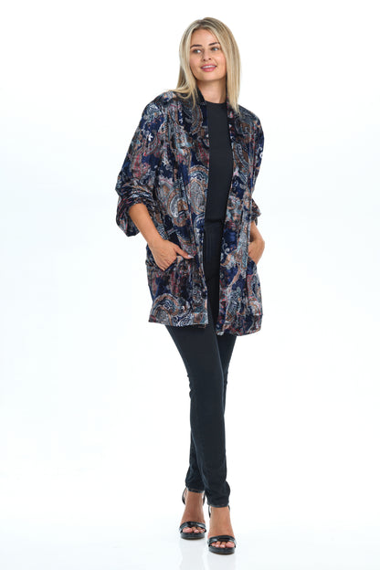 Light Velvet Coat with Pockets and Accents