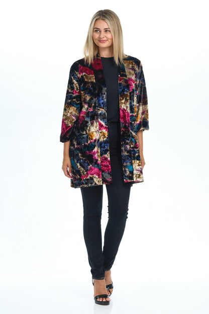 Light Velvet Coat with Pockets and Accents