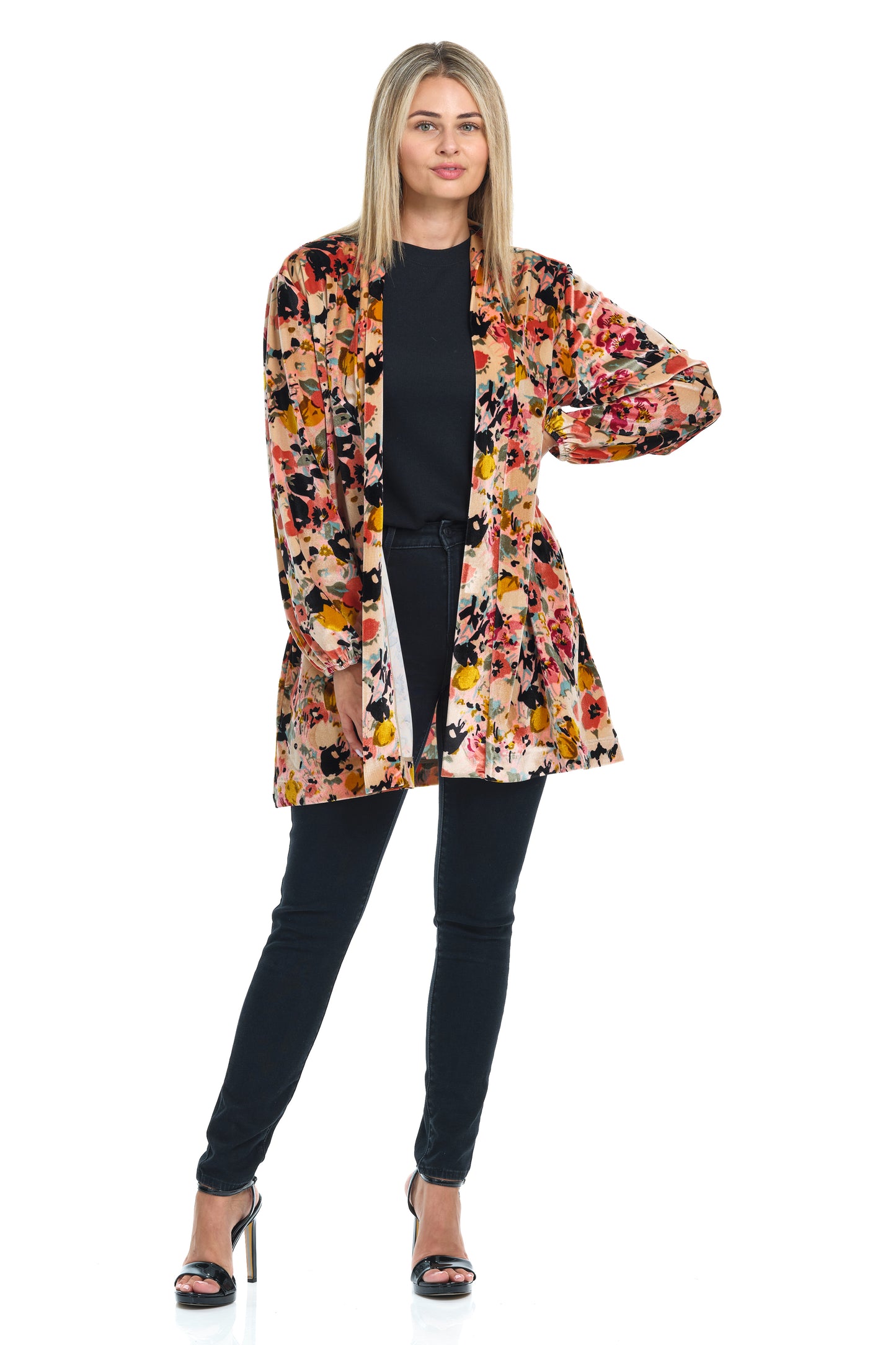 Light Velvet Coat with Pockets and Accents