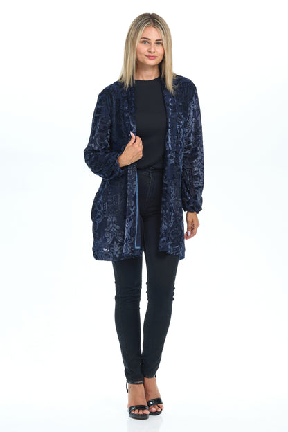 Light Velvet Coat with Pockets and Accents