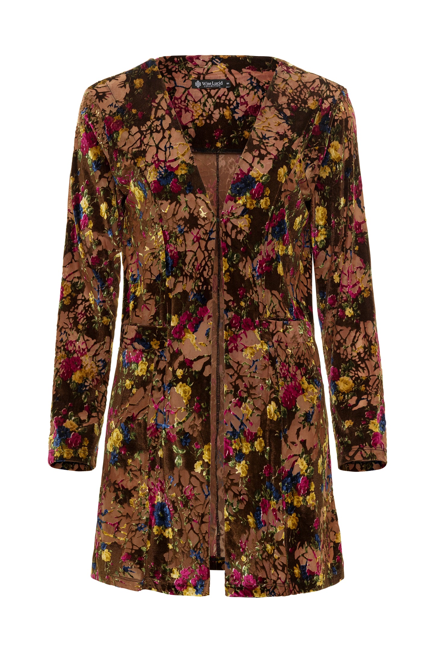 Floral patterned coat on a white background