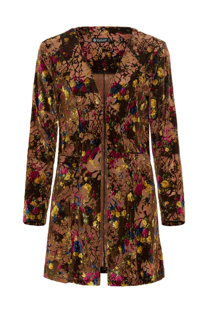 Floral patterned coat on a white background