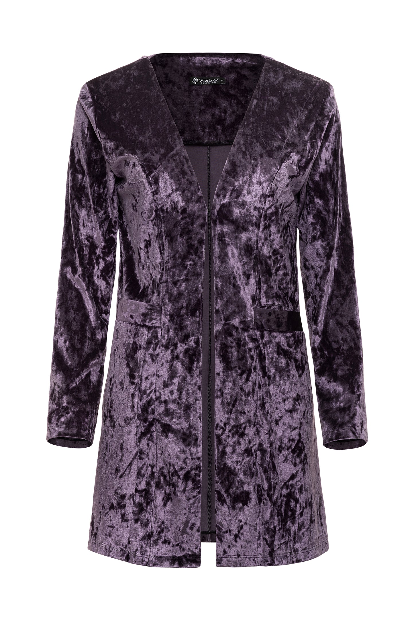 Purple textured cardigan on a white background