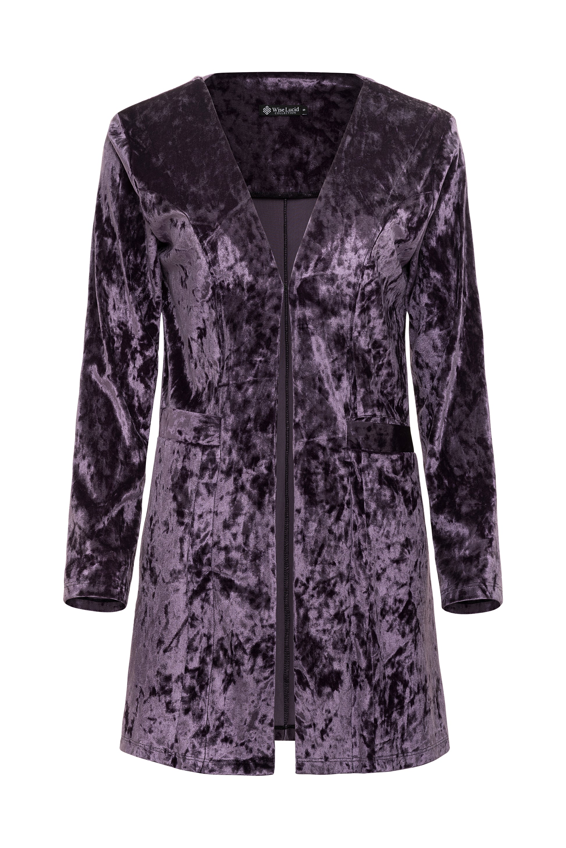 Purple textured cardigan on a white background