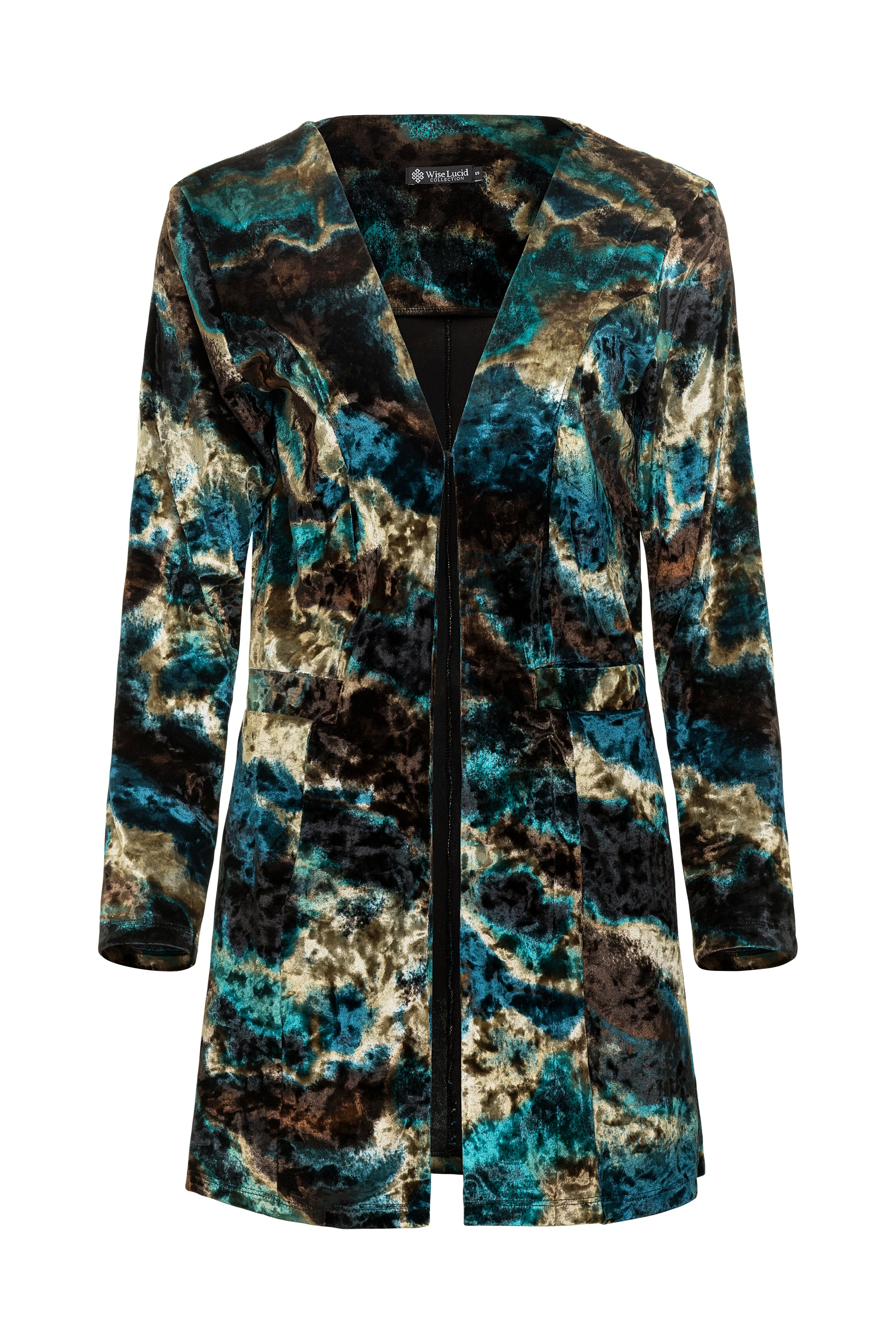 Patterned tie-dye coat on a white background