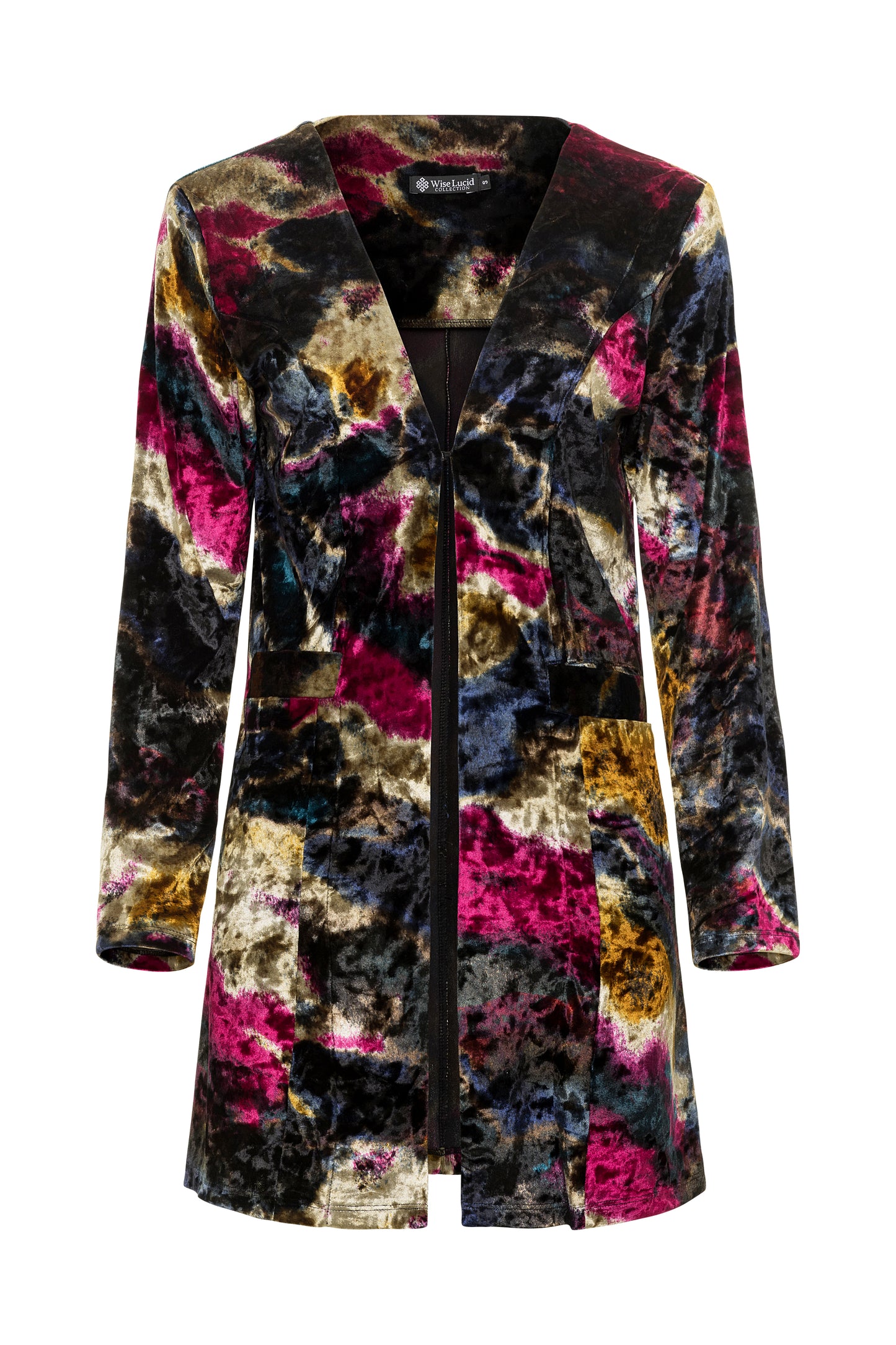 Multicolored tie-dye patterned coat on a white background