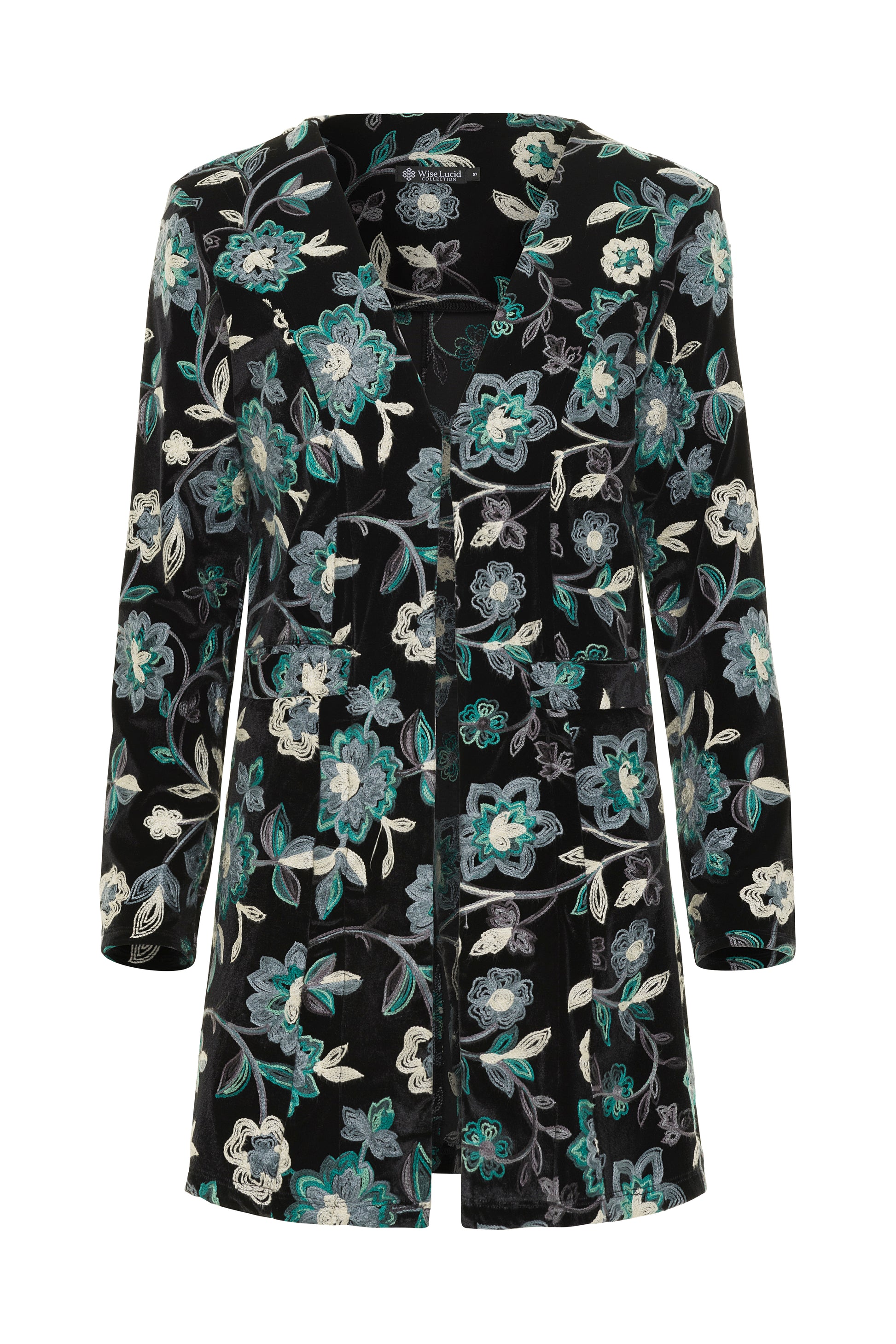 Floral patterned embroidery coat on a white background