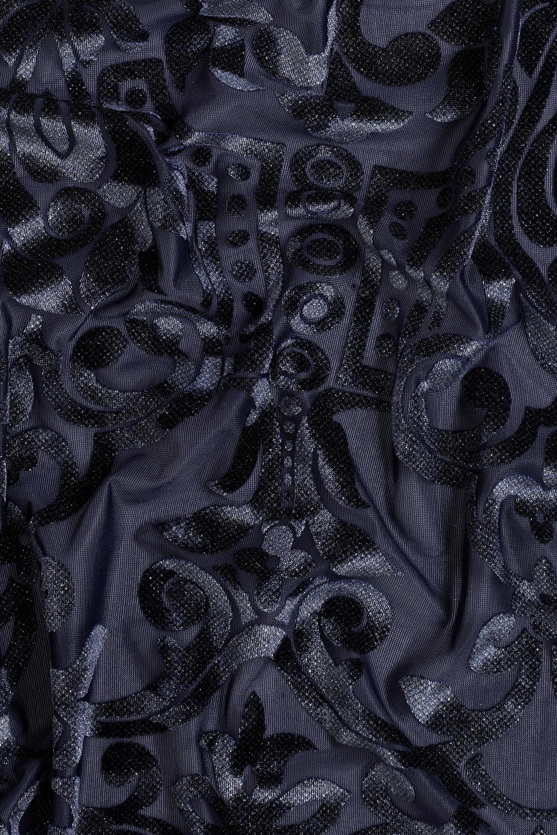 Velvet cardigan fabric detail black colored navy blue glitter